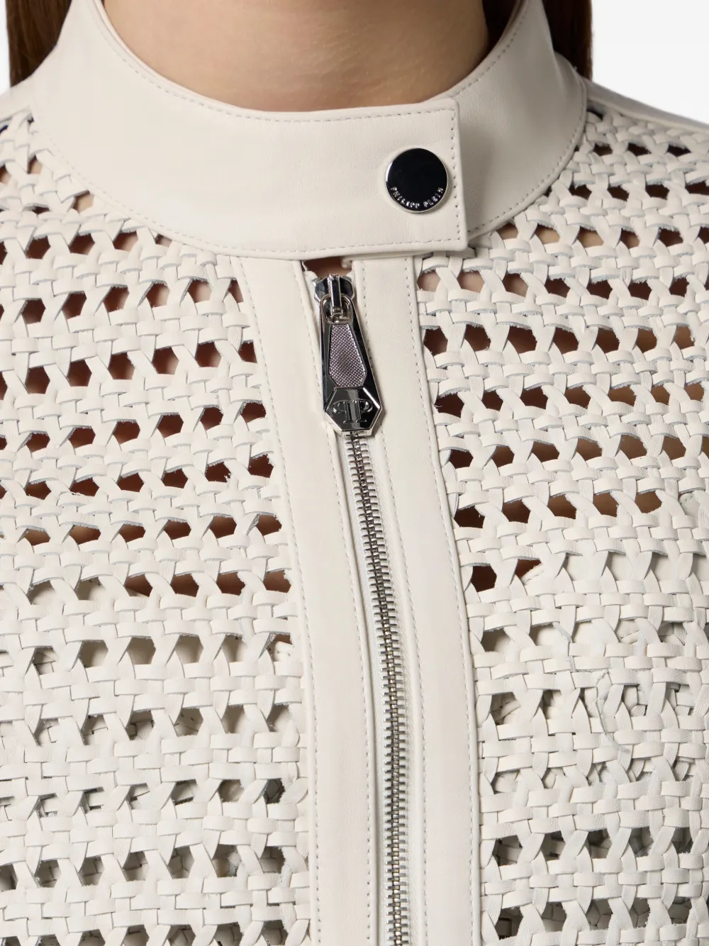 Philipp Plein Geweven leren jack Wit