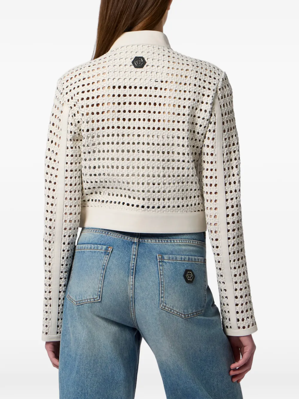 Philipp Plein Geweven leren jack Wit