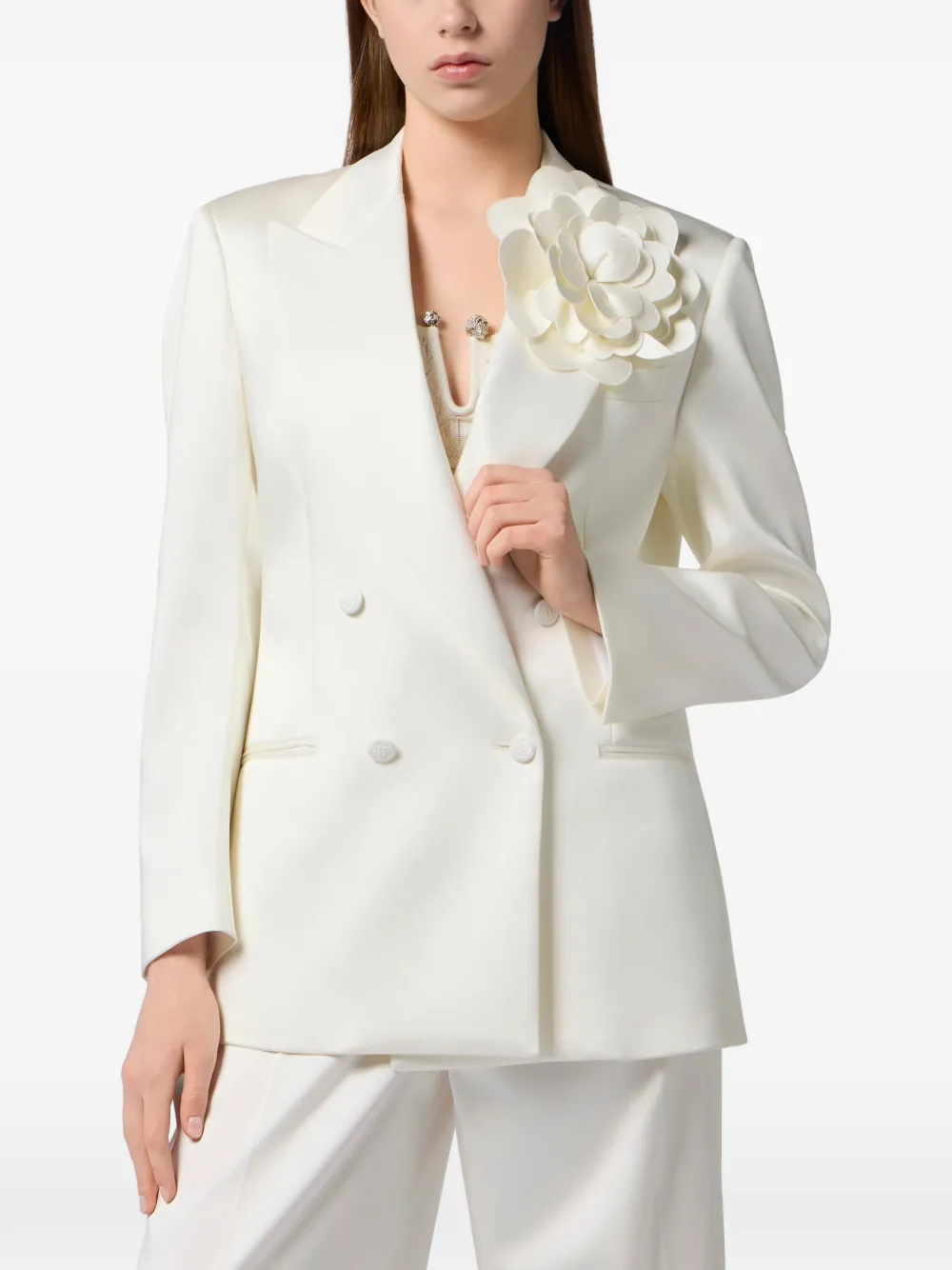  Philipp Plein Double-breasted Flower-embellished Blazer - Neutrals 