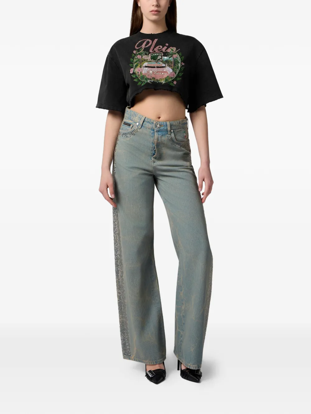 Philipp Plein Cropped top met print Zwart