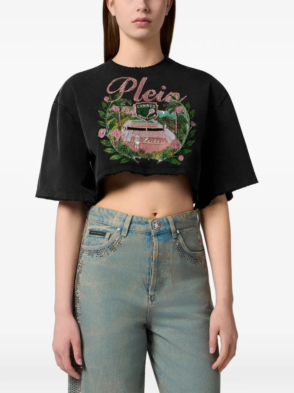Philipp Plein Cropped top met print Zwart