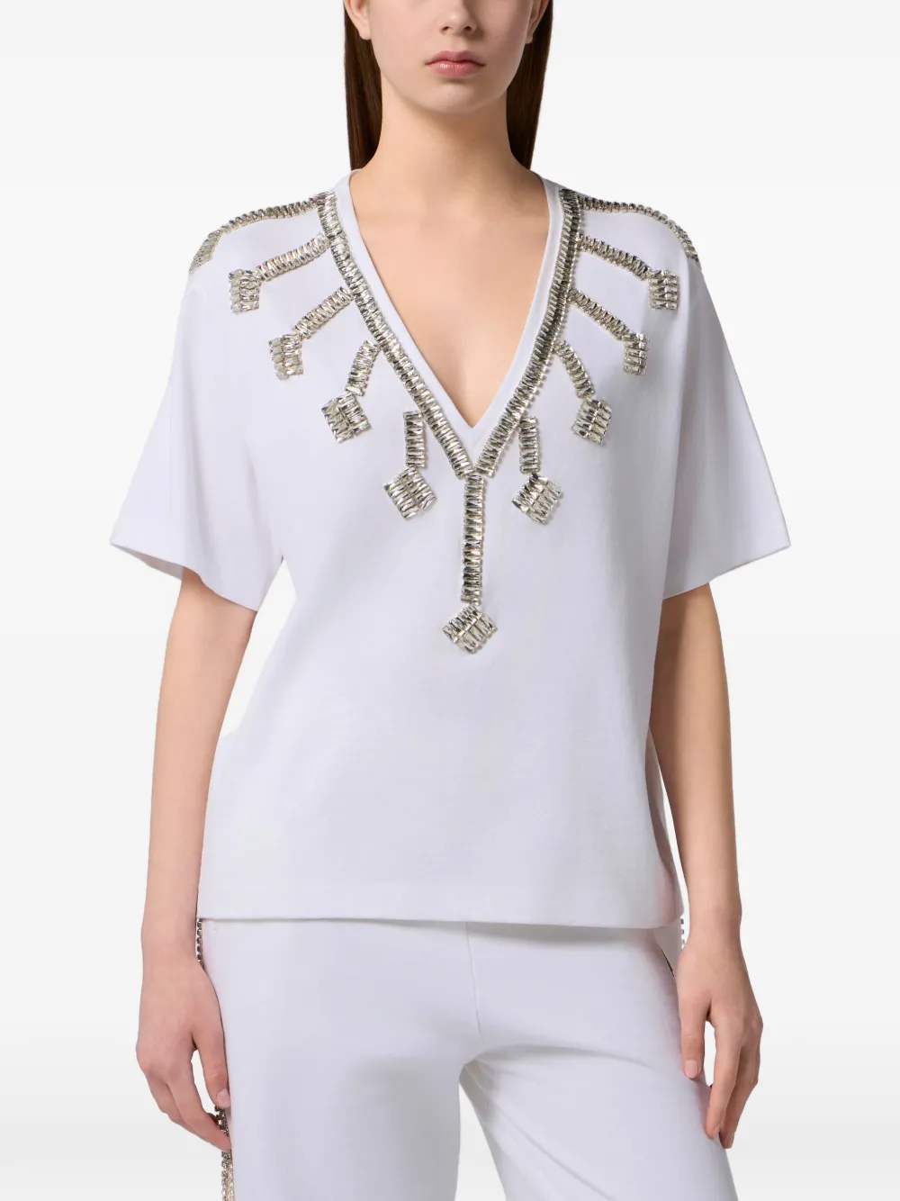 Philipp Plein T-shirt met V-hals Wit