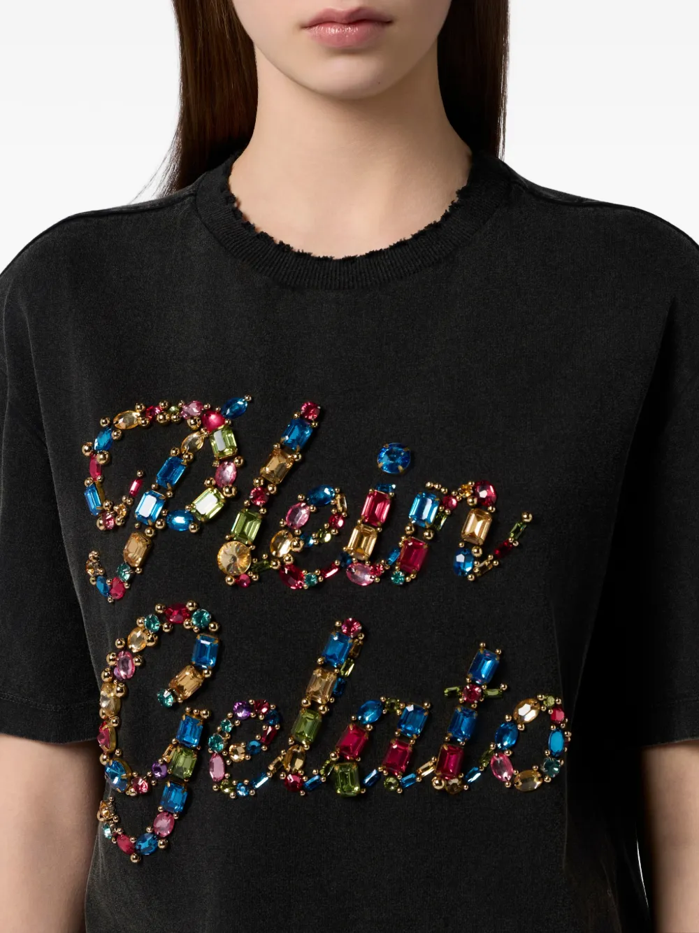 Philipp Plein T-shirt verfraaid met kristallen Zwart