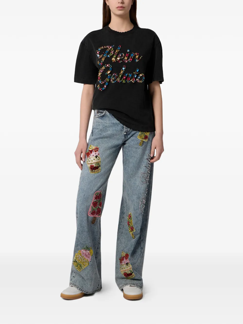 Philipp Plein T-shirt verfraaid met kristallen Zwart