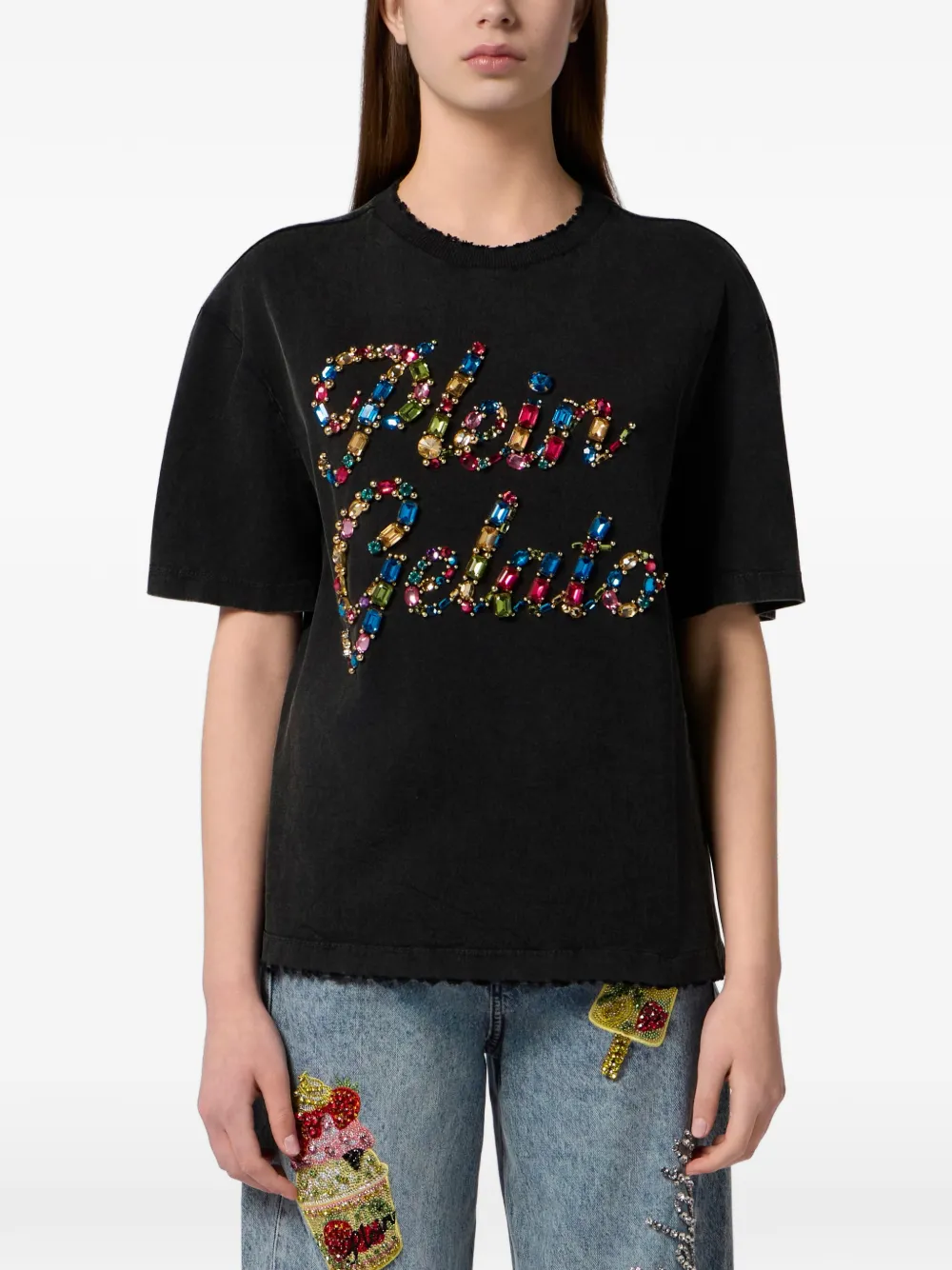 Philipp Plein T-shirt verfraaid met kristallen Zwart