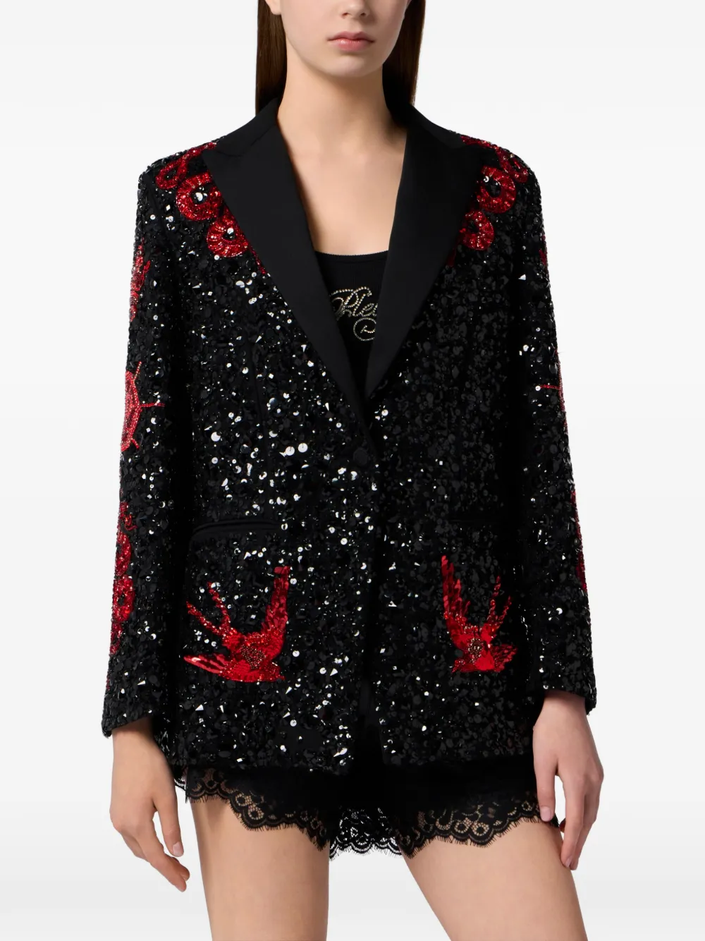 Philipp Plein Butterfly Tattoo Paillettes blazer Zwart