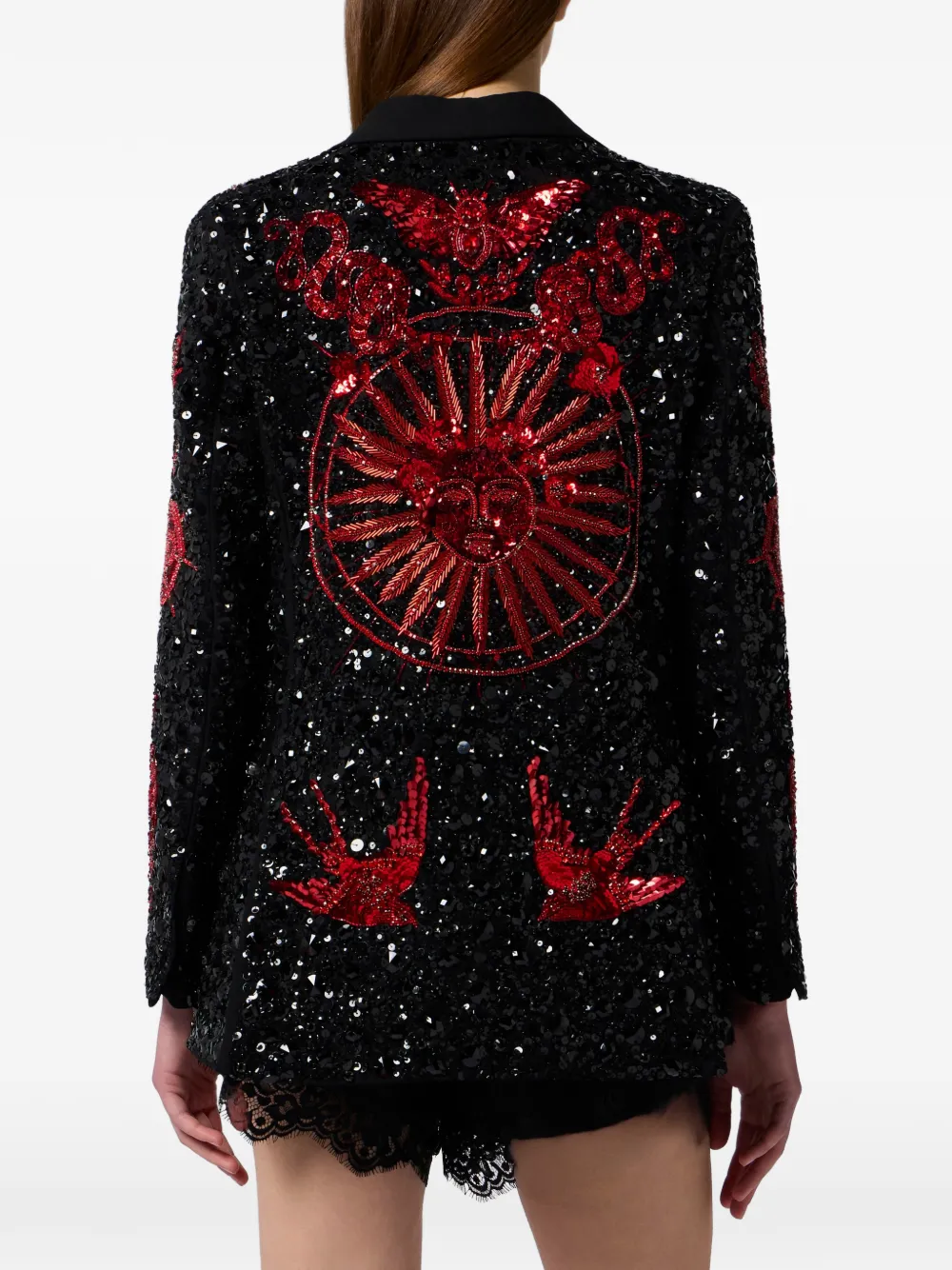 Philipp Plein Butterfly Tattoo Paillettes blazer Zwart