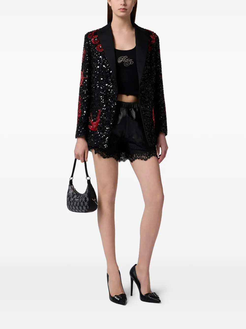 Philipp Plein Butterfly Tattoo Paillettes blazer Zwart