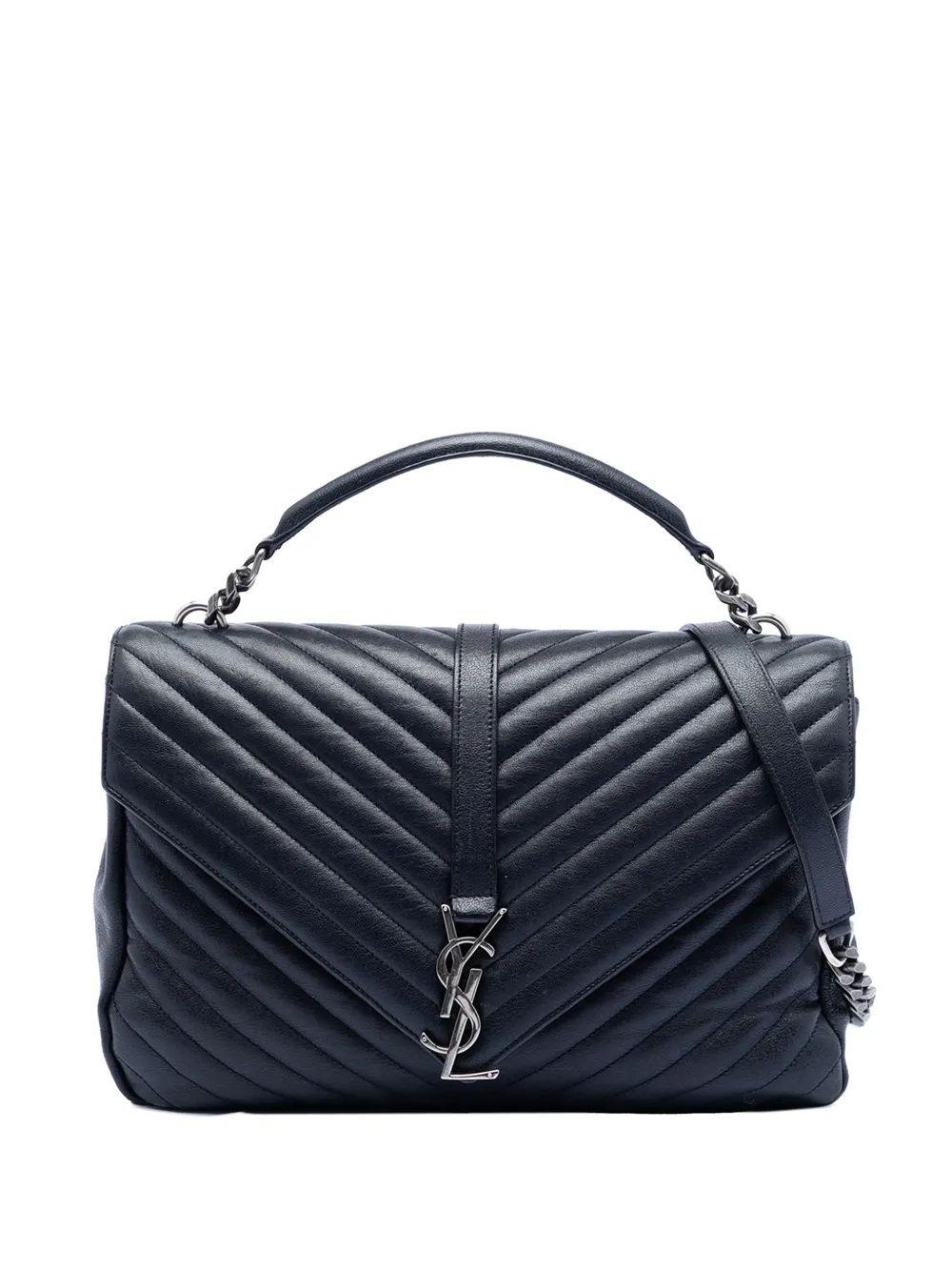 Saint Laurent Pre-Owned 2016 Large Chevron Sheepskin Monogram College satchel - Blu