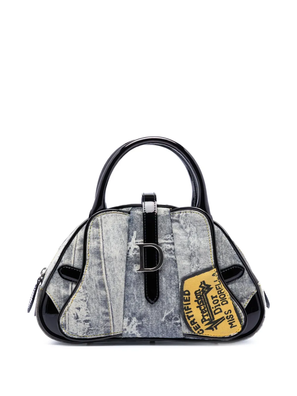 Christian Dior Pre-Owned 2011 Mini Canvas Denim Print Speedway Double Saddle Bowler Bag handbag - Blu