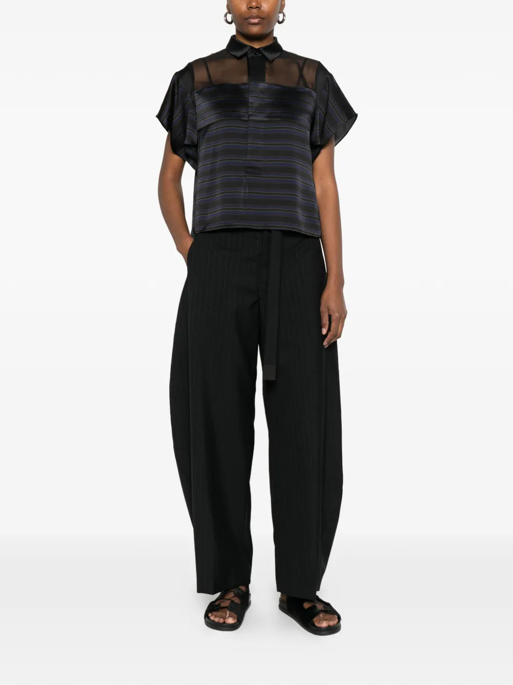  Sacai Mesh Striped Blouse - Black 