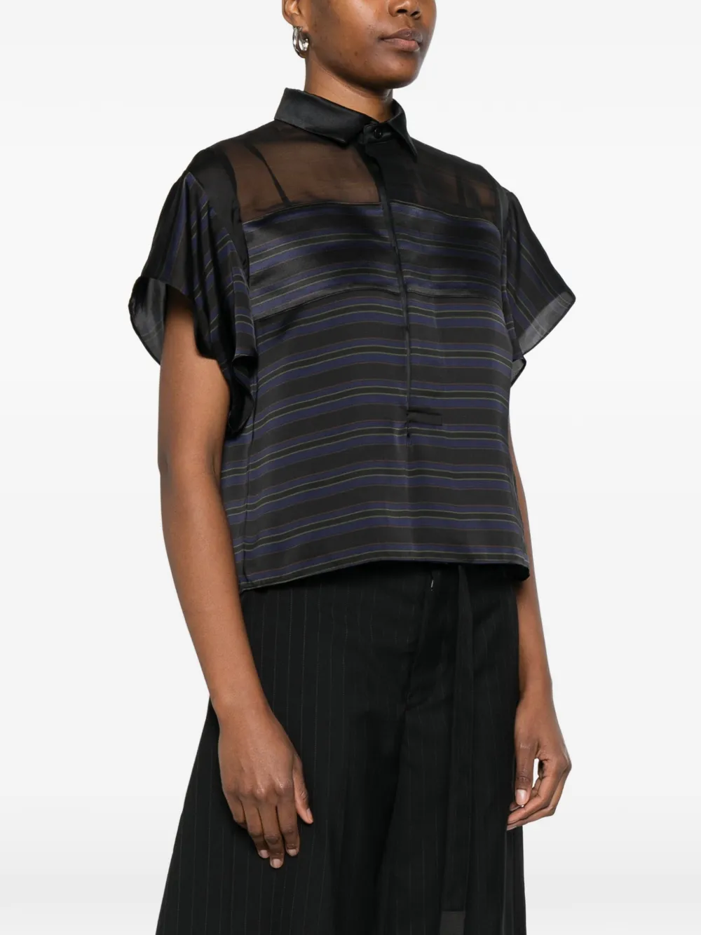  Sacai Mesh Striped Blouse - Black 