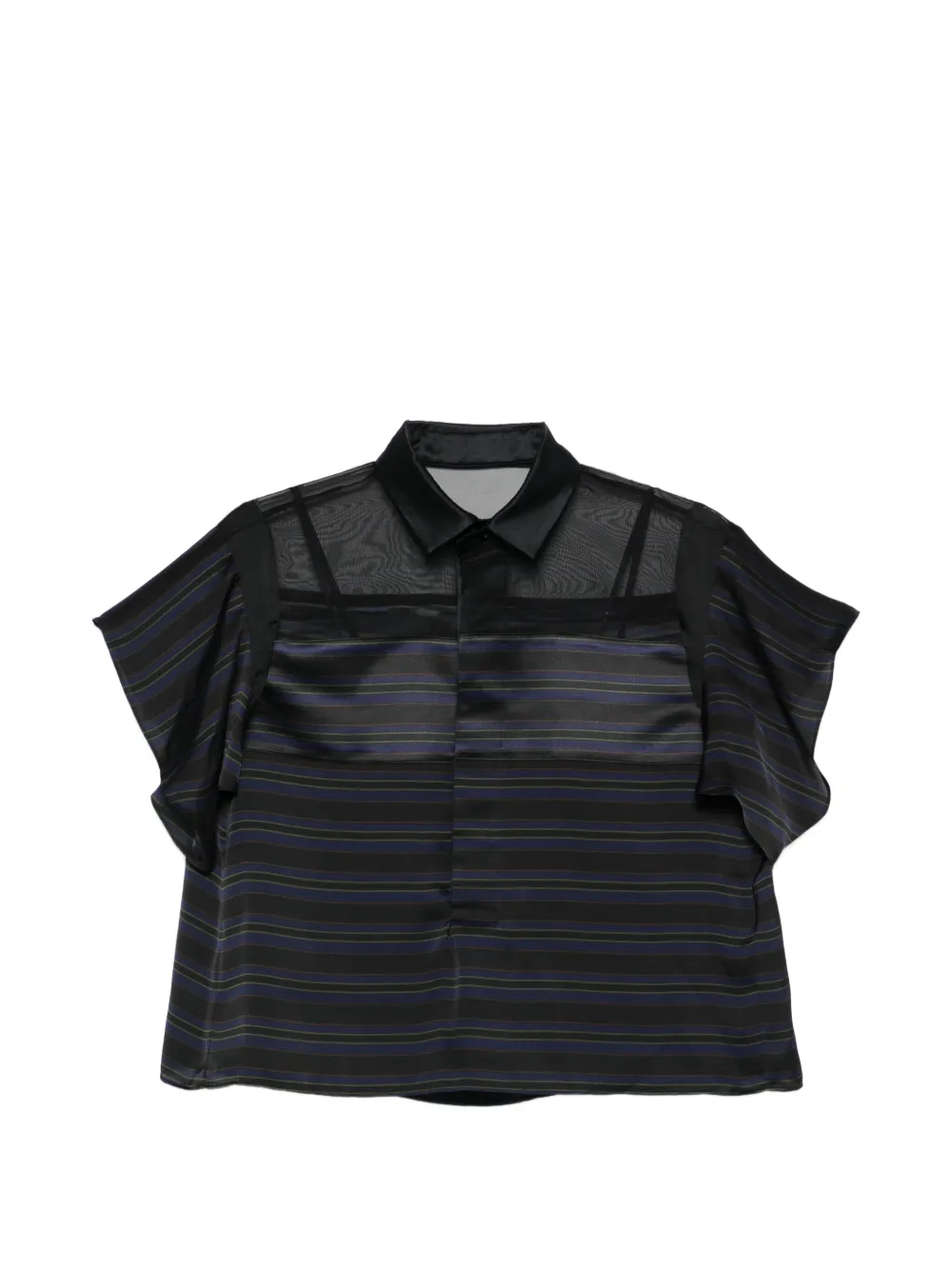 sacai Gestreifte Bluse aus Mesh - Schwarz