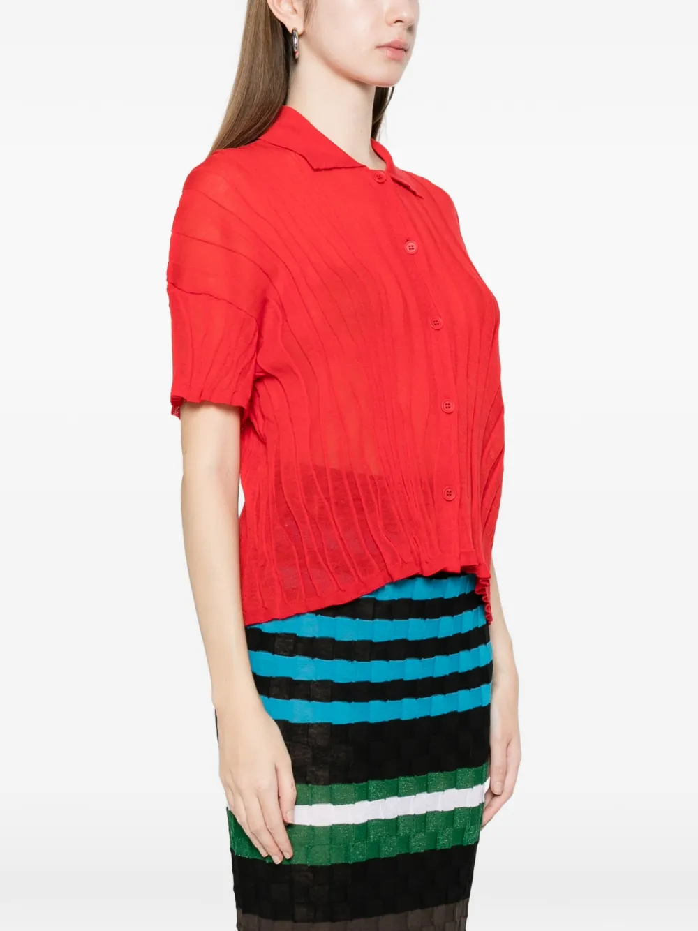  Phisique Du Role Buttoned Short-sleeve Cardigan - Red 