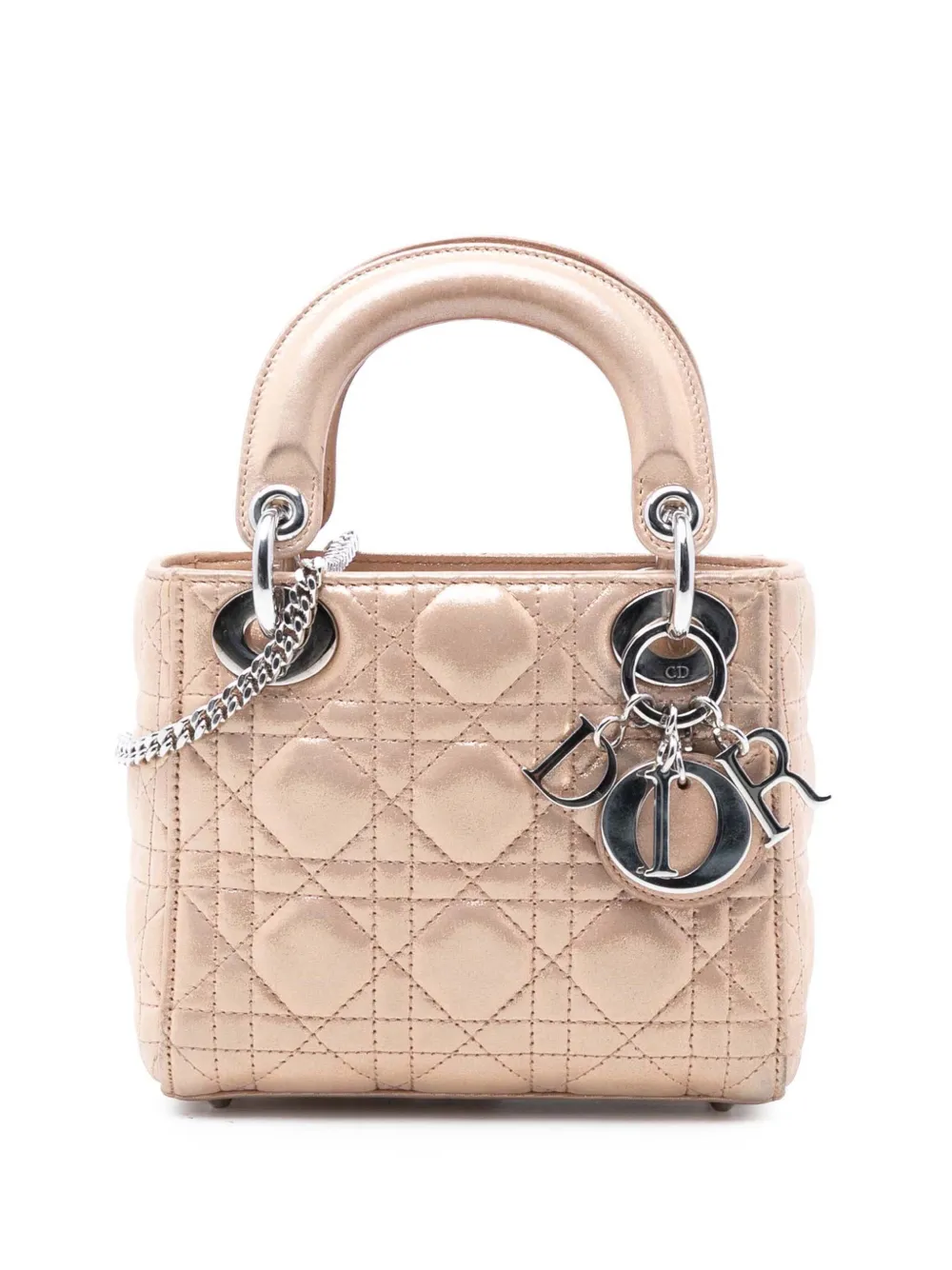 Christian Dior Pre-Owned 2015 Mini Iridescent Lambskin Cannage Lady Dior satchel - Marrone