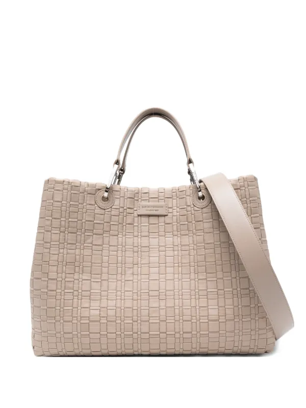 Emporio Armani Myea Medium Shopper in Woven Nylon in Neutrals