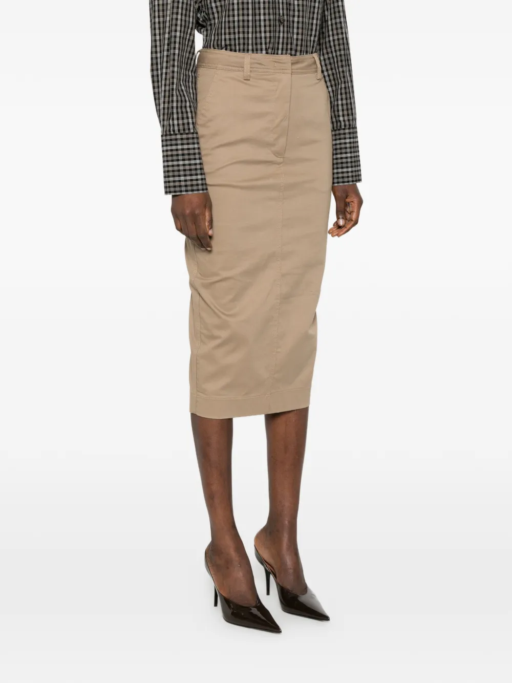  Thelatest Donna Pencil-style Midi Skirt - Neutrals 