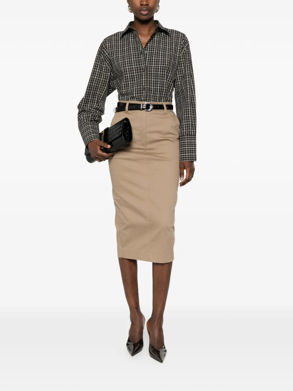  Thelatest Donna Pencil-style Midi Skirt - Neutrals 