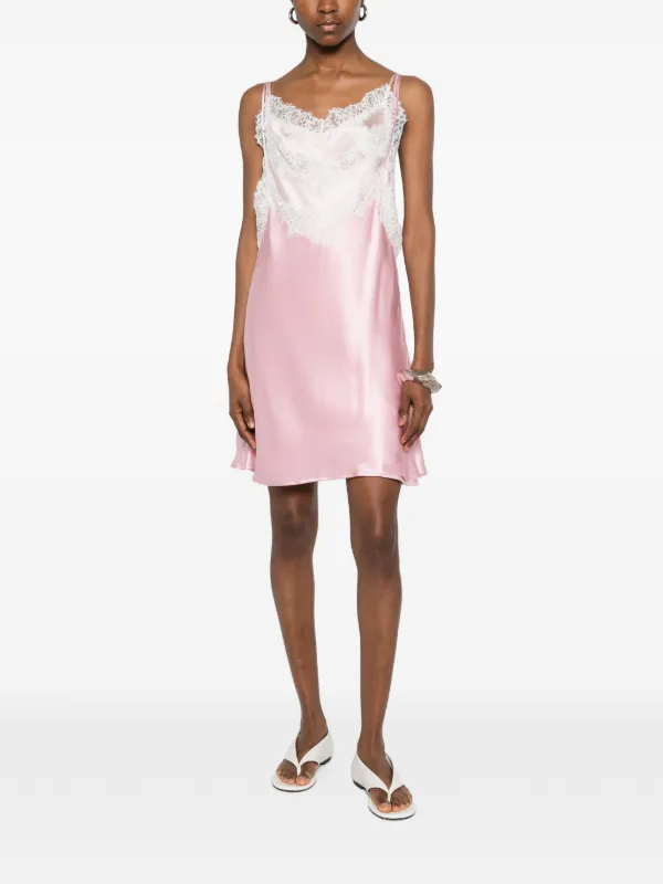 pink layered mini dress Viktor & Rolf lace-trim | short pink frilly dress