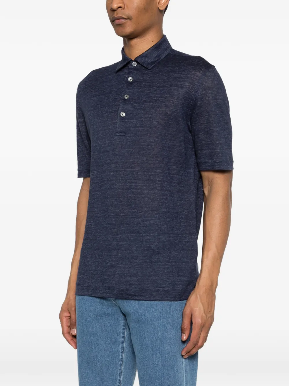  Zegna Button-up Polo Shirt - Blue 