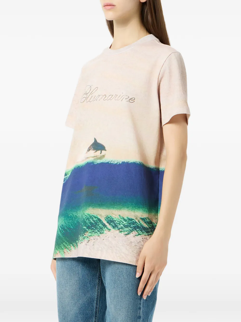 Blumarine T-shirt met borduurwerk Beige
