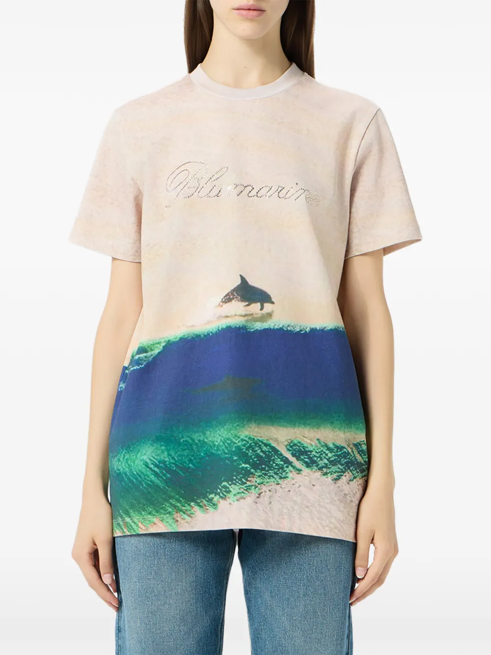 Blumarine T-shirt met borduurwerk Beige