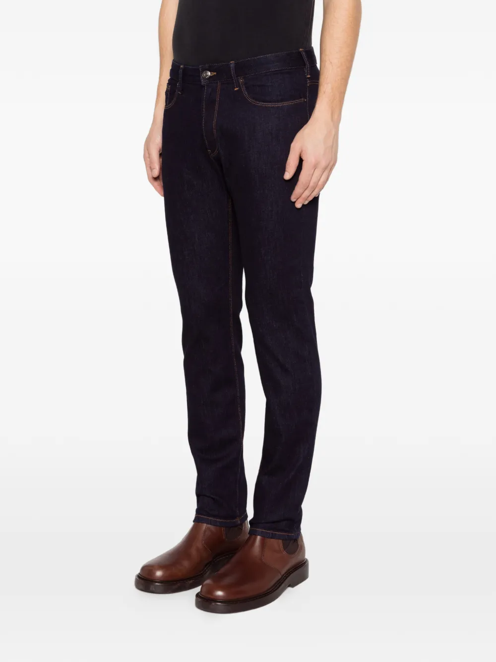 Emporio Armani Jeans met logopatch en vijf zakken Blauw