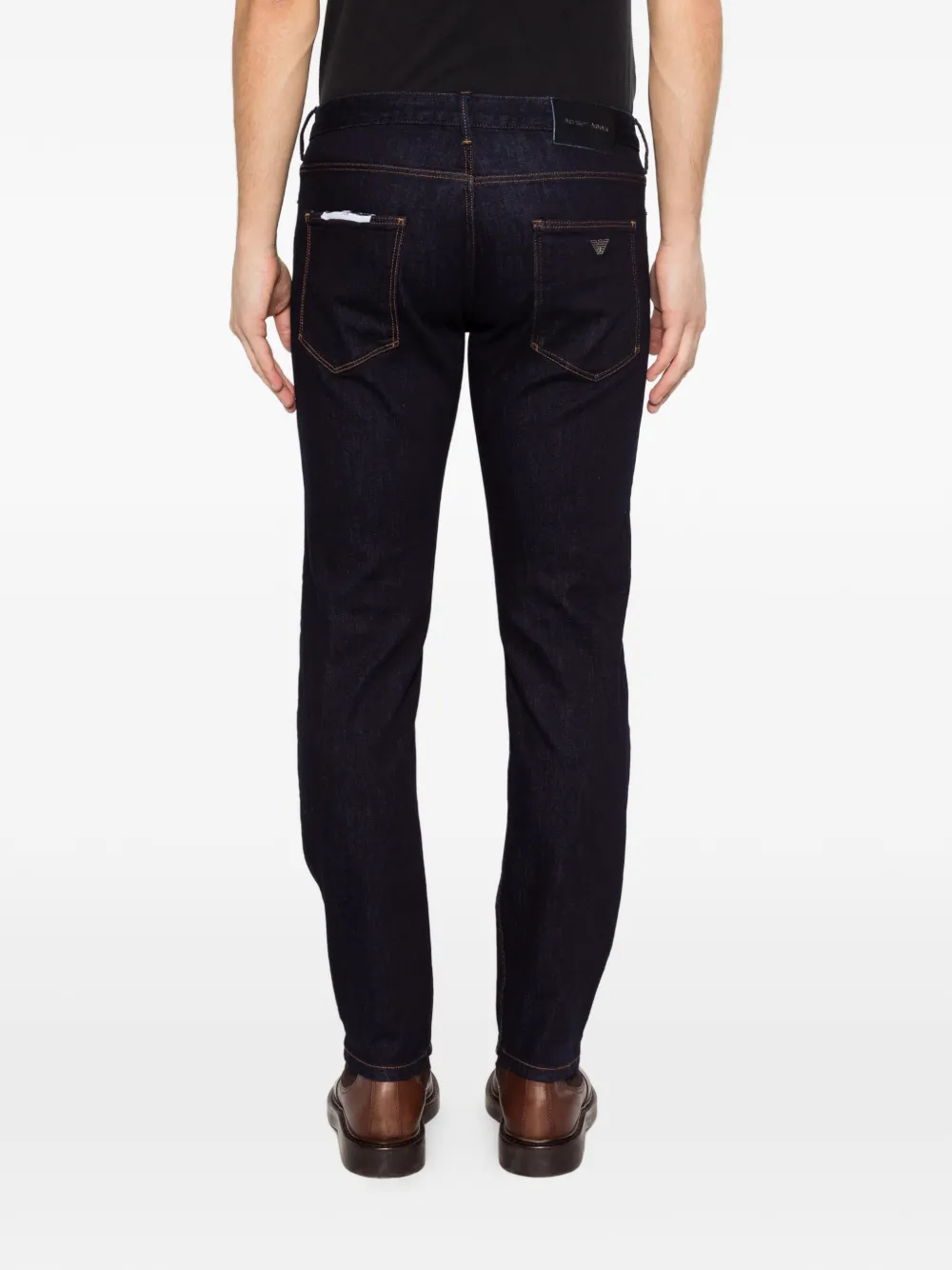 Emporio Armani Jeans met logopatch en vijf zakken Blauw