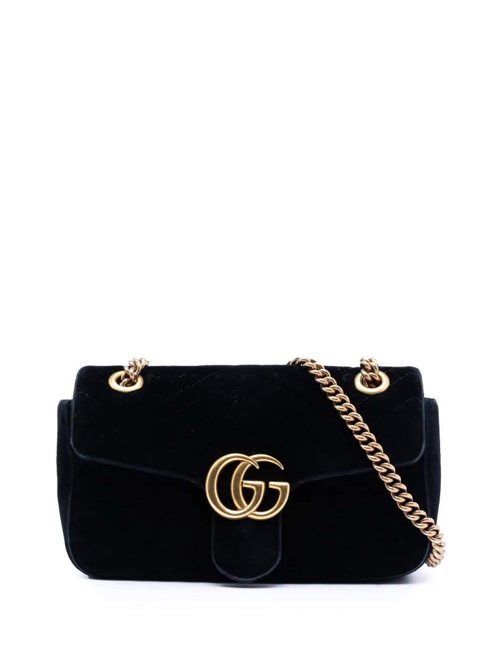 Gucci Pre-Owned Borsa a spalla GG Marmont media matelassé in velluto 2016-2020 - Nero