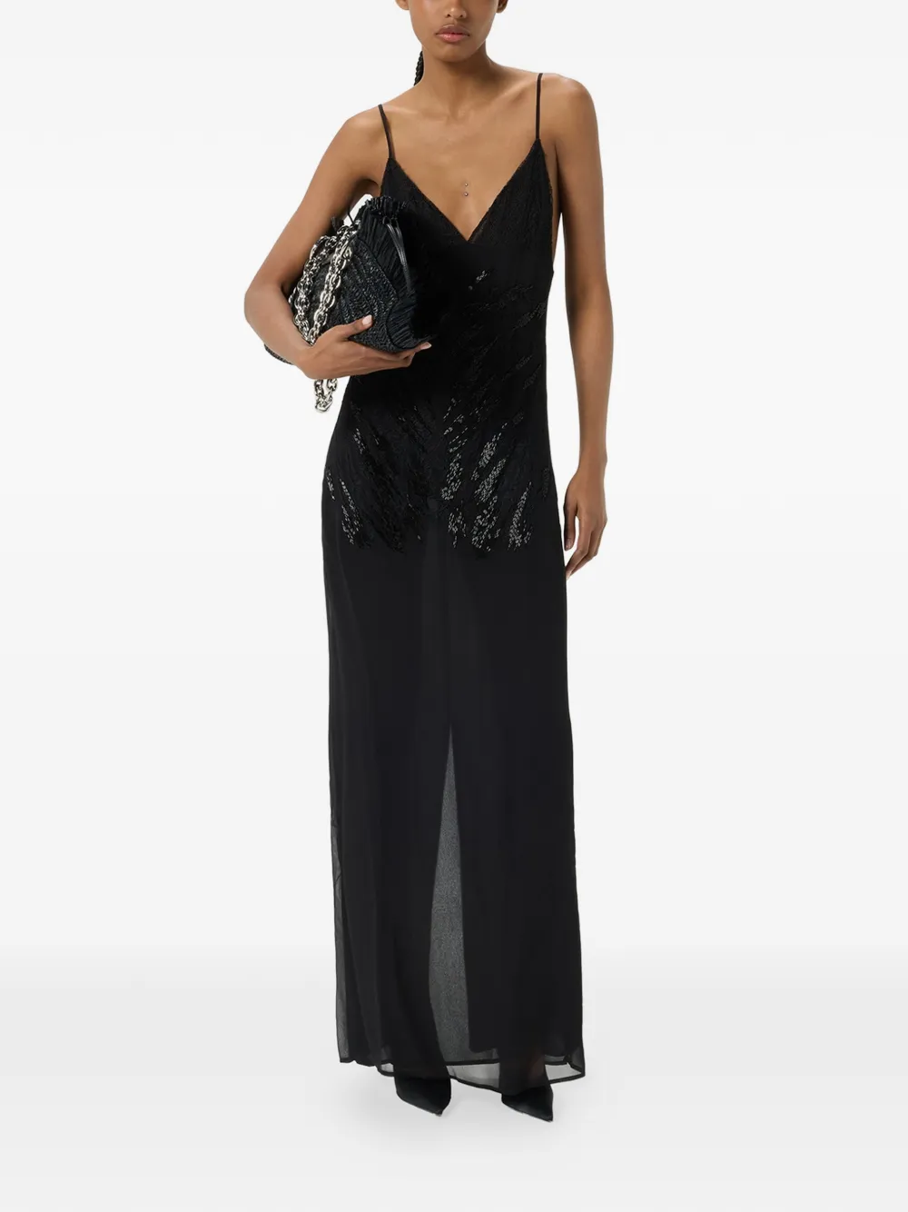 Blumarine Georgette jurk met geborduurd kant Zwart