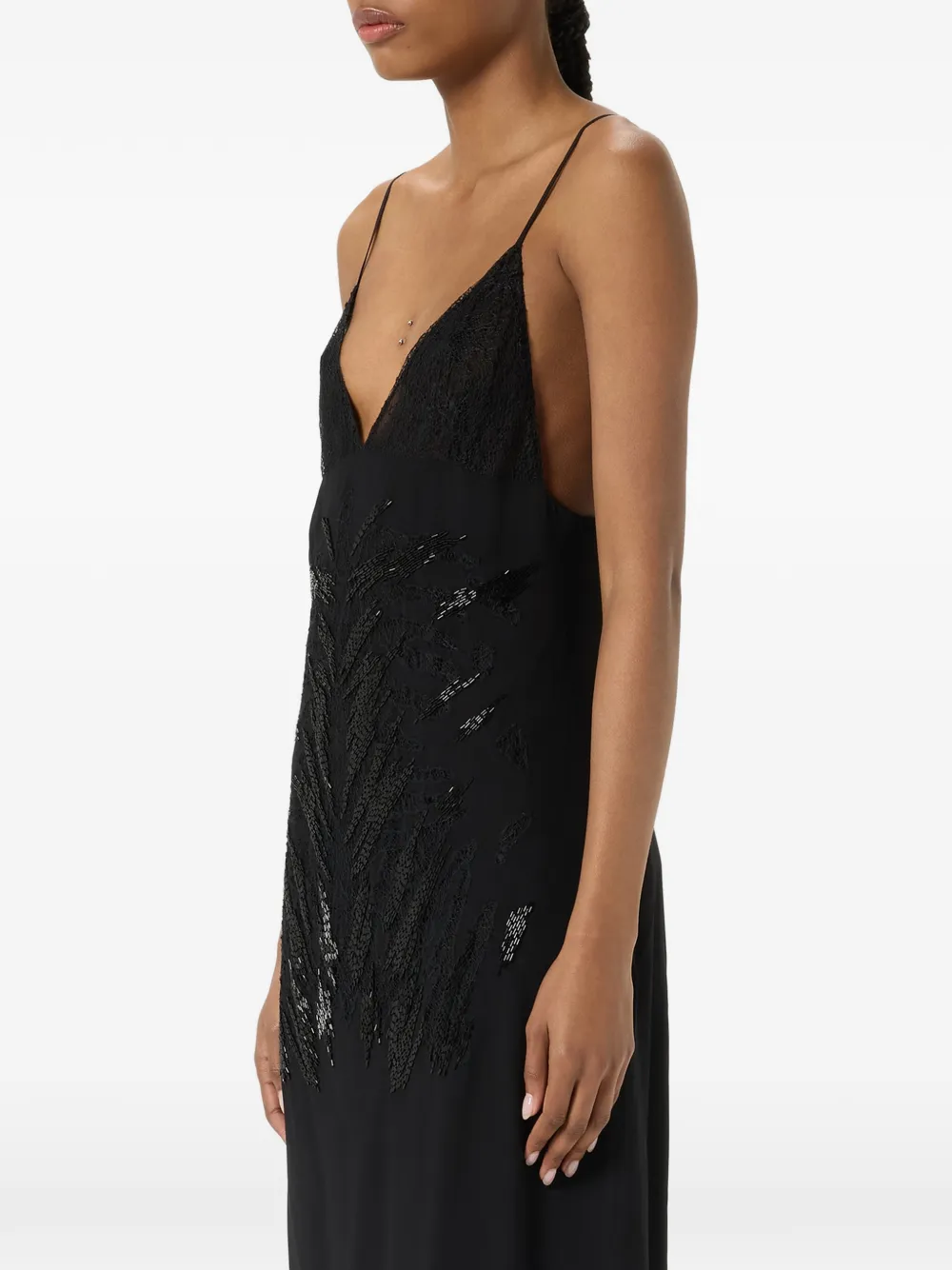 Blumarine Georgette jurk met geborduurd kant Zwart