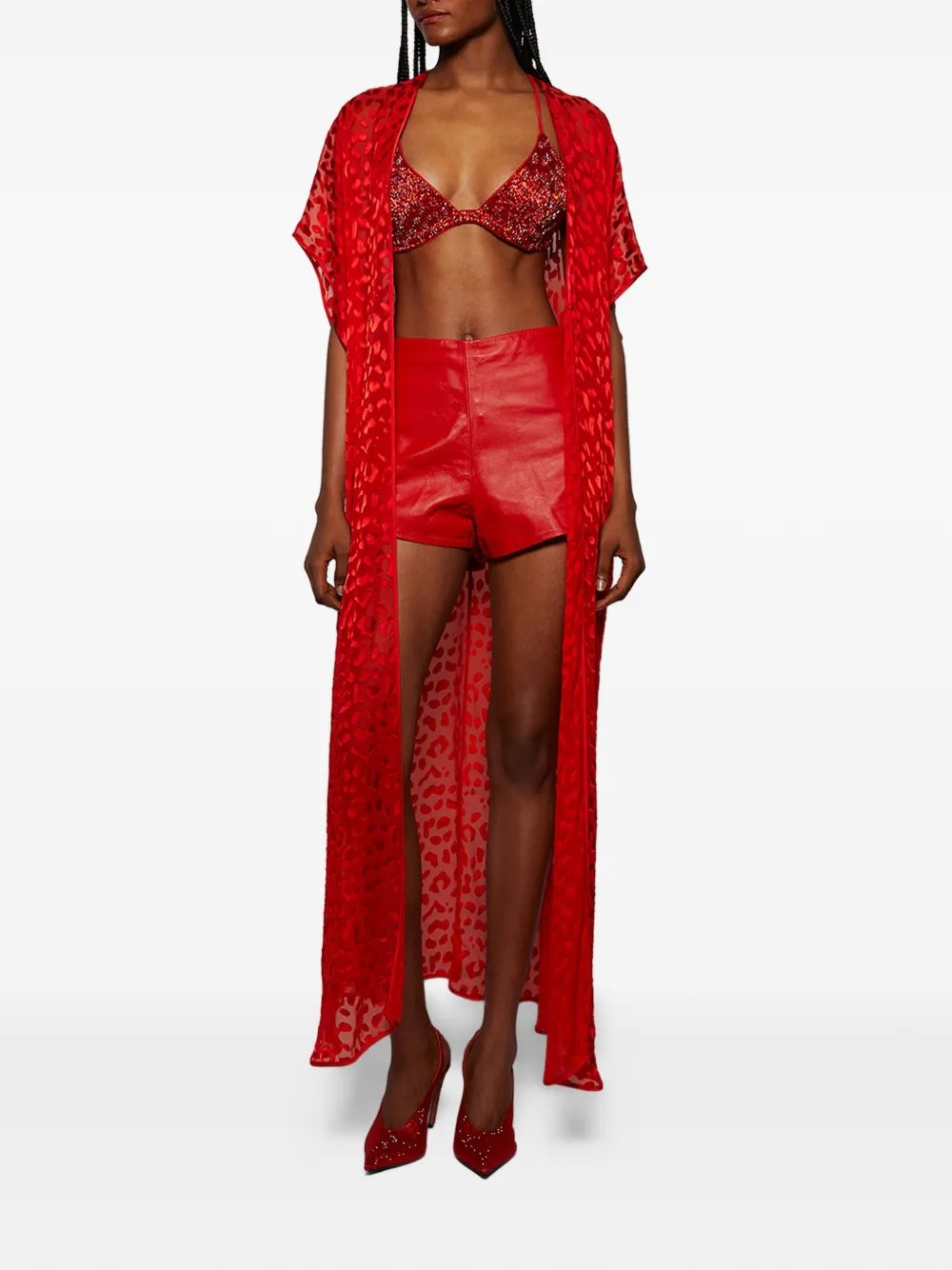  Grace Faena Leather Shorts - Red 