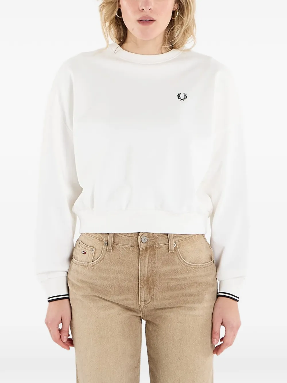 Fred Perry Tipped Sweatshirt In White
