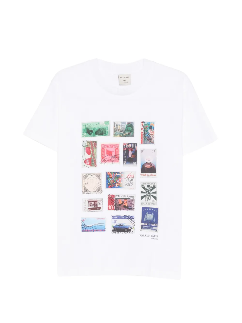 WALK IN PARIS stamp collage T-shirt - Bianco