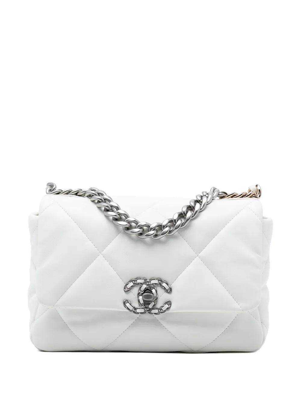 CHANEL Pre-Owned 2021-2025 Medium Lambskin 19 Flap satchel - Bianco