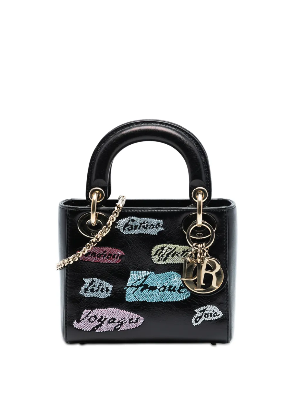 Christian Dior Pre-Owned 2016 Mini Calfskin Beaded Lady Dior satchel - Nero