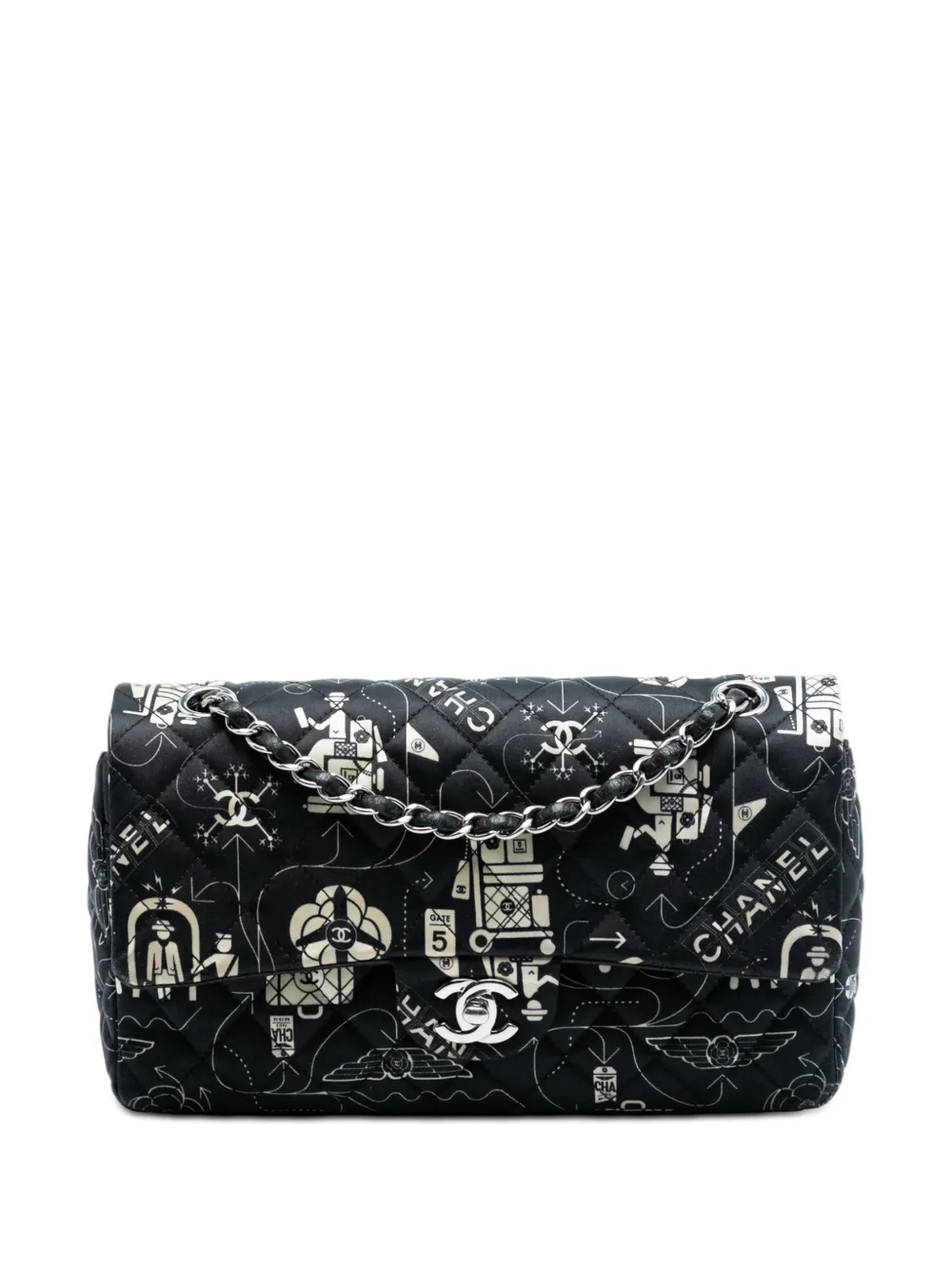 CHANEL Pre-Owned 2016-2017 Medium Classic Satin Airline Double Flap shoulder bag - Nero