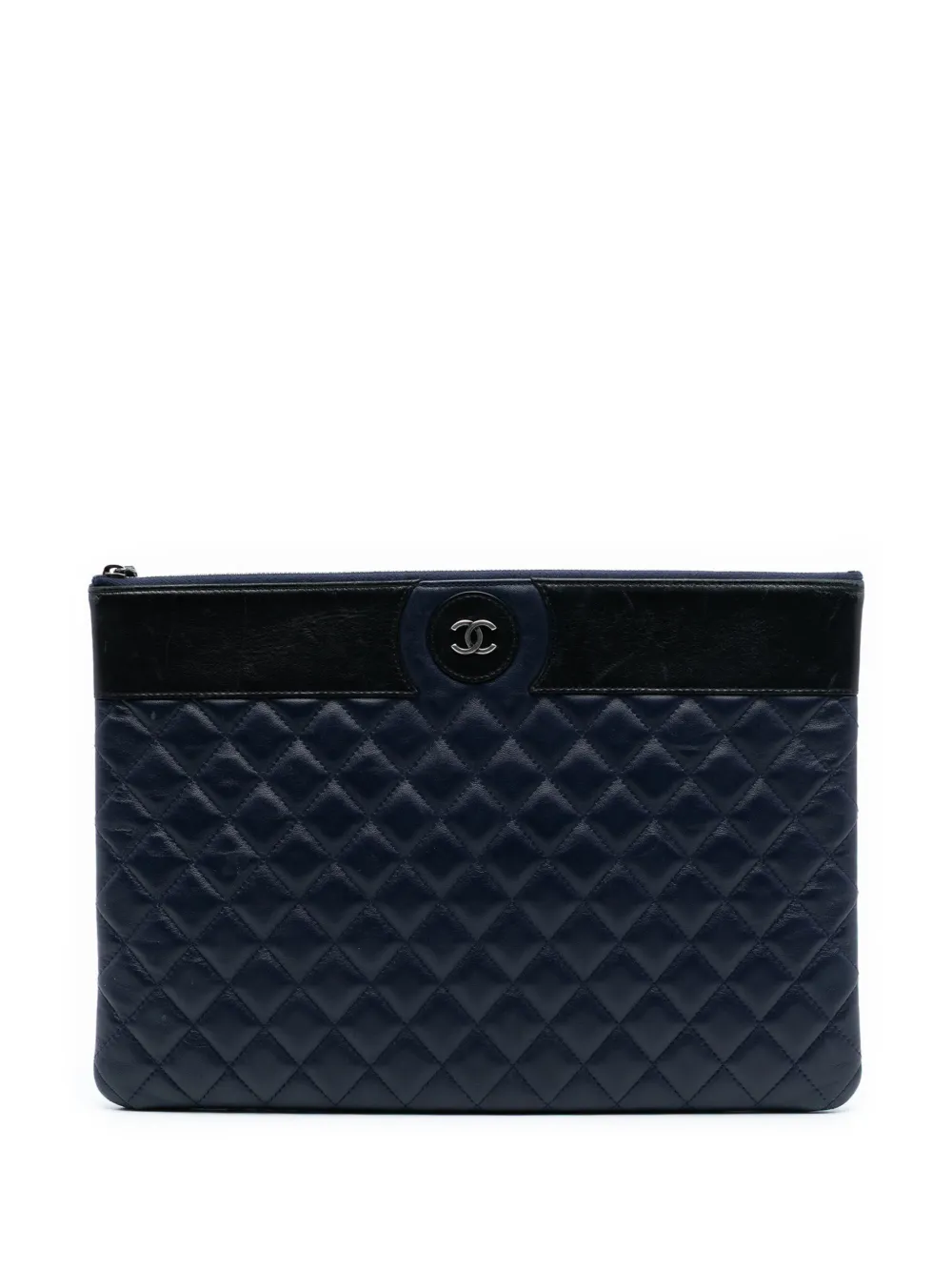 CHANEL Pre-Owned 2016-2017 Large CC Bicolor Quilted Lambskin clutch bag - Blu