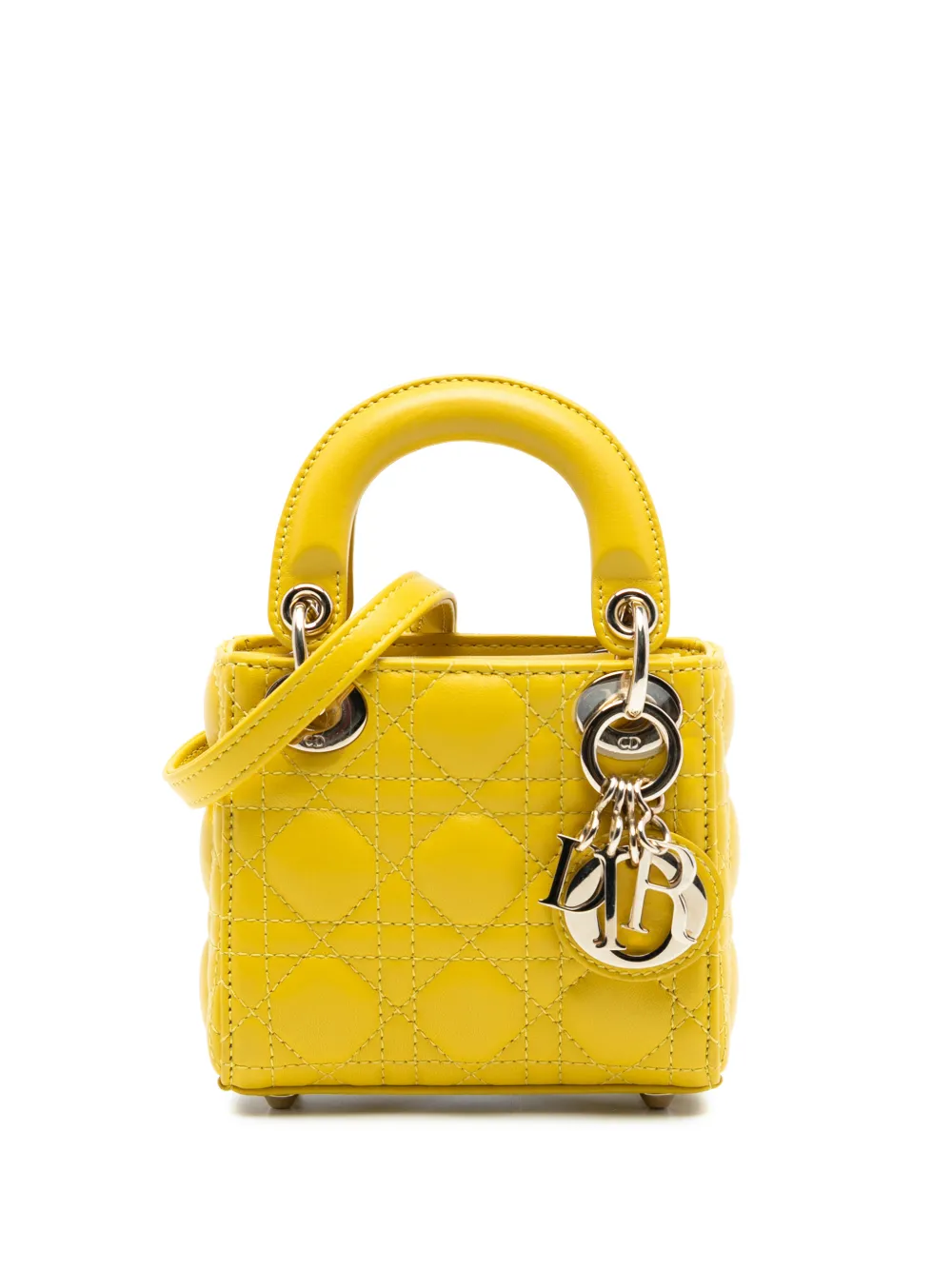 Christian Dior Pre-Owned 2021 Micro Lambskin Cannage Lady Dior satchel - Giallo