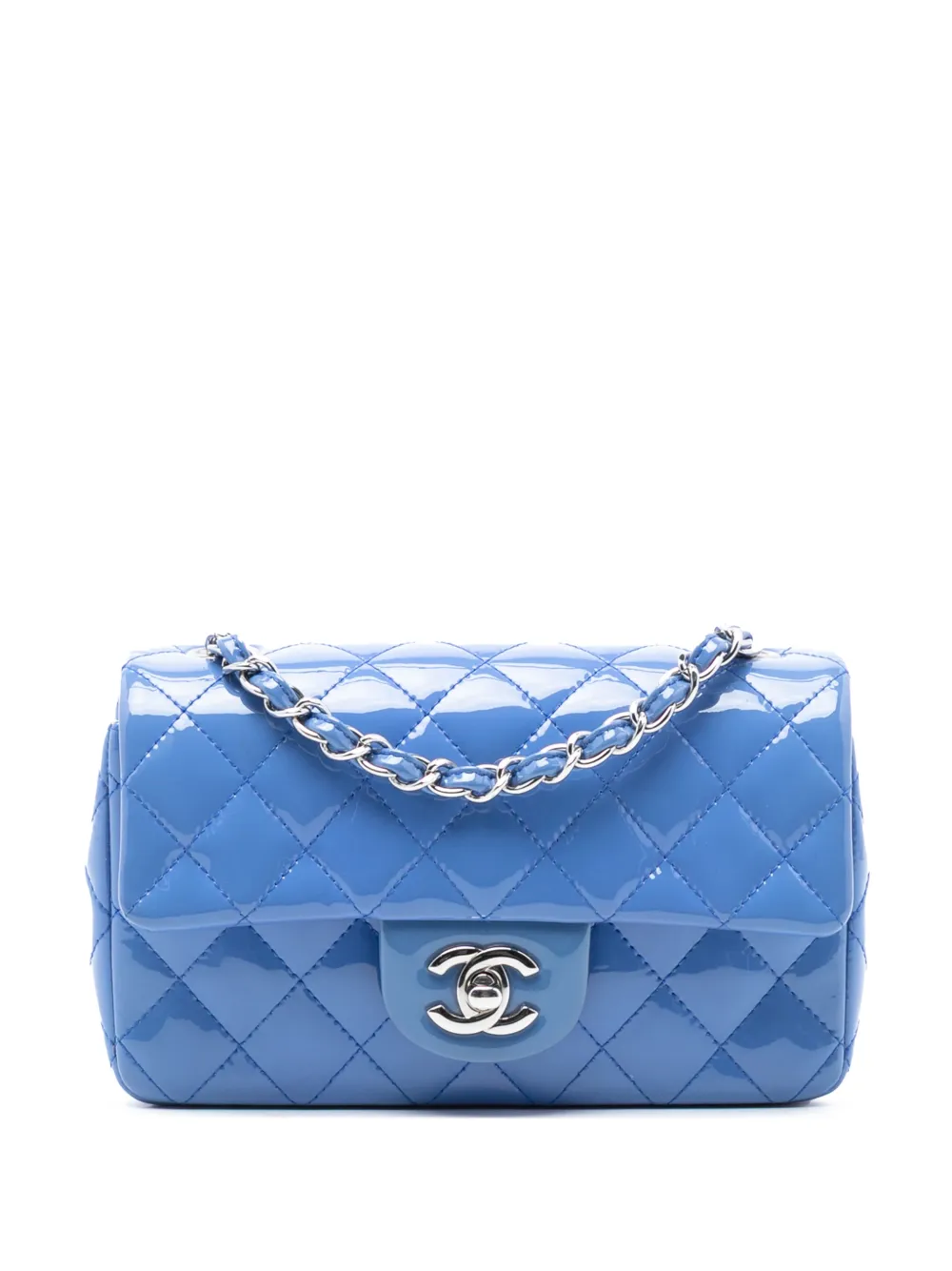 CHANEL Pre-Owned 2015-2016 Mini Rectangular Classic Patent Single Flap crossbody bag - Blu