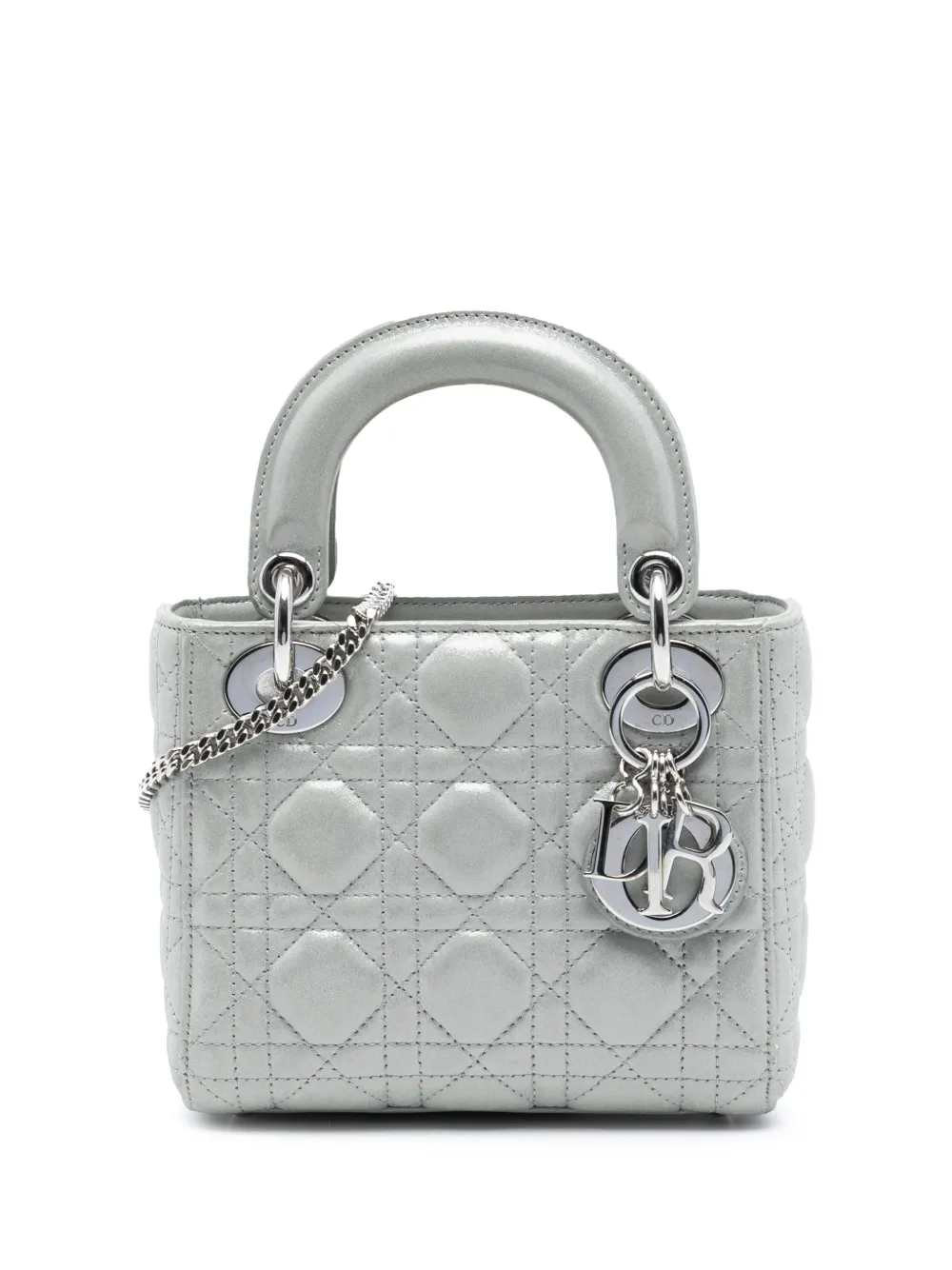 Christian Dior Pre-Owned 2015 Mini Iridescent Lambskin Cannage Lady Dior satchel - Argento