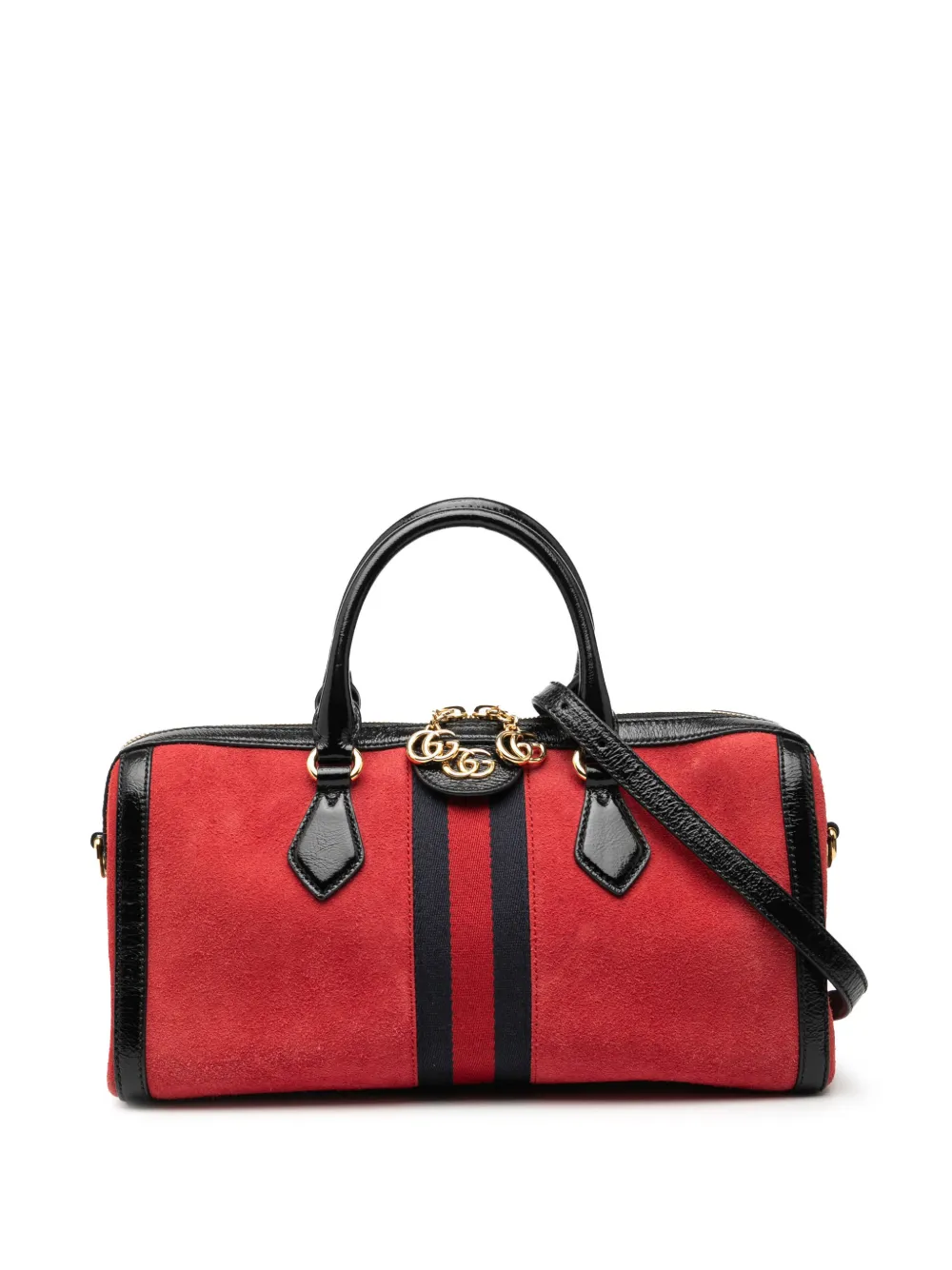 Gucci Pre-Owned Borsa a tracolla Ophidia media in pelle scamosciata con decorazione Web e manico 2016-2025 - Nero