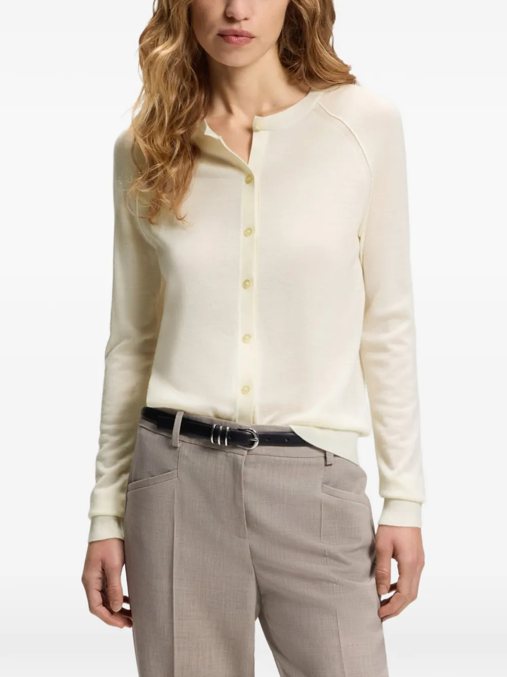 BOSS Vest van superfijne merinowol met ronde hals Beige