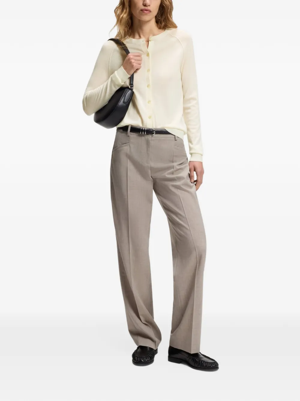 BOSS Vest van superfijne merinowol met ronde hals Beige