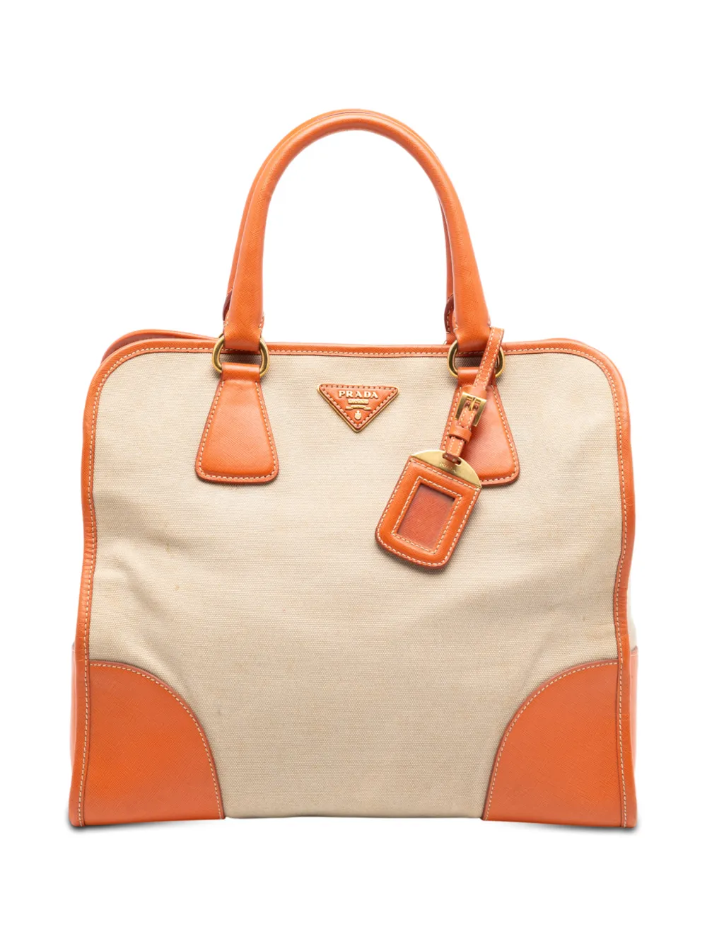 Prada Pre-Owned 2010-2025 Saffiano Trimmed Canvas Canapa satchel - Brown