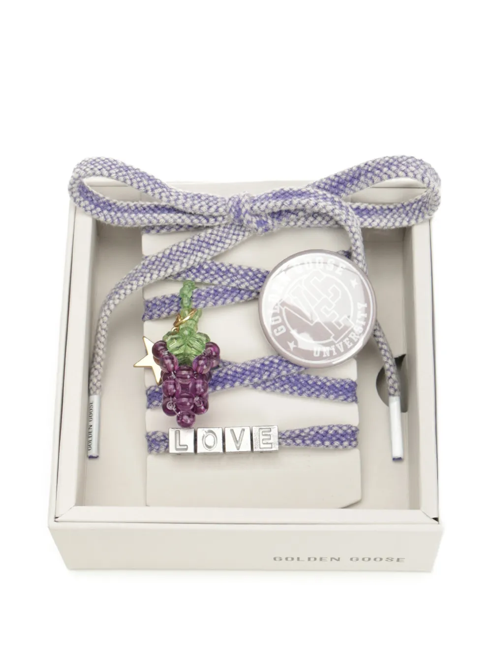 Golden Goose Schoenveters met kralen en druiven-patroon Paars