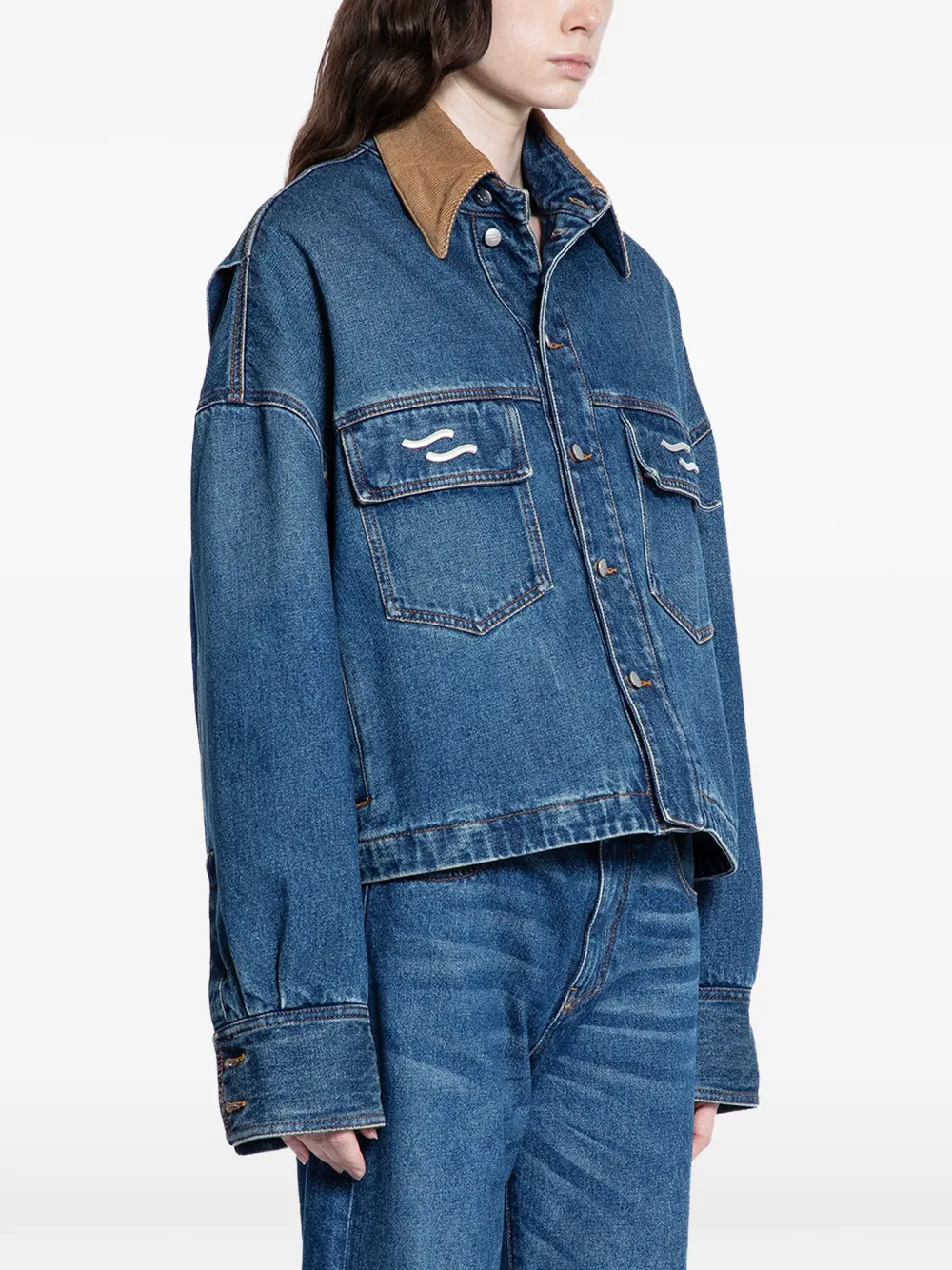  Ssheena Contrasting-collar Denim Jacket - Blue 