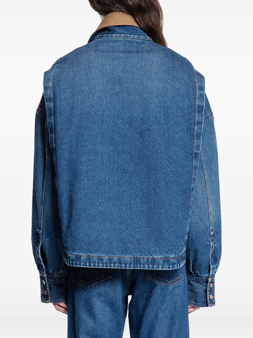 Ssheena Contrasting-collar Denim Jacket - Blue 