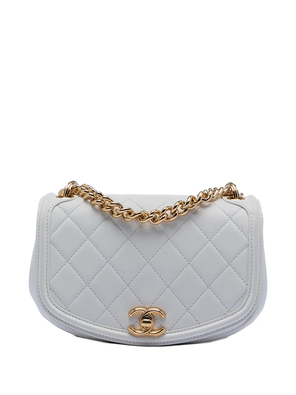 CHANEL Pre-Owned 2019 Small Quilted Calfskin Underline Saddle Flap crossbody bag - Bianco