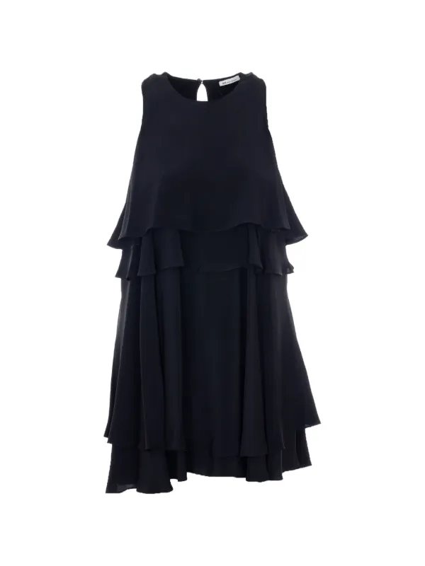 Ami Paris Ruffled Round-neck Mini Dress in Black